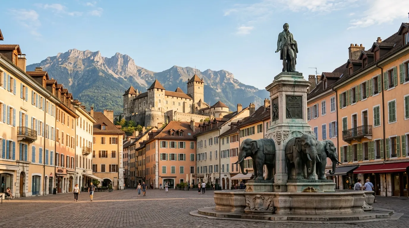 Le centre historique de Chambéry, la fontaine des Éléphants et les Bauges